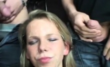 blonde teen enjoys a massive group facial