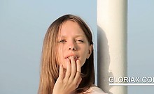 Teen Seductress Gloria Flashing Tiny Tits Outdoor