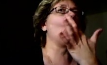 Granny eats cum on webcam