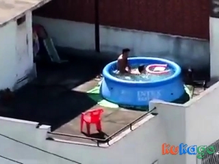 Girls watching couple fuck at pool CFNM