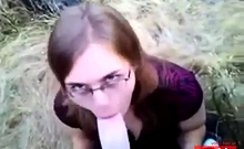 Nerdy Chick Sucks A Big White Dick In The Great Outdoors