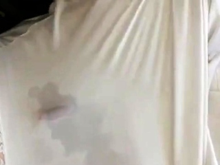 White nylon slip wank & cum