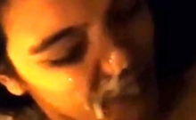 Two white Guys Cum on indonesian Girl Face