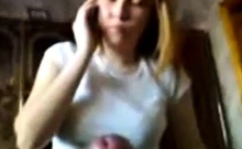 Blowjob And Handjob By Redhead Russian Teen While On Phone