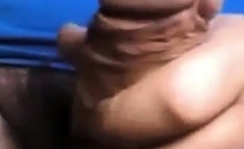 Dad stroking his thick uncut cock on cam (no cum)