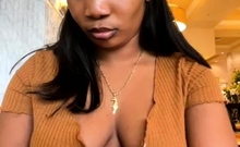 Ebony Shows Tits Pussy Restaurant Masturbates Bathroom 02