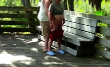 Chubby fucks silver daddy outside