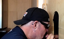 Gloryhole ATM DILF takes and sucks cock