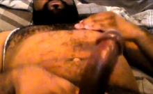 Hairy Black Man Jerks Off, Showing Off His Chest and Belly