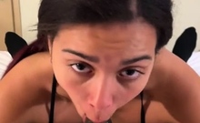 Cute amateur brunette gives pov blowjob and fuck