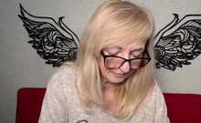 Blonde amateur MILF with glasses chatting on webcam show