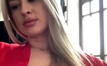 Webcam busty blonde stripped covered by oil anal masturbate