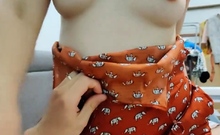 Pregnant teen rides dick quietly while parents are in the ne