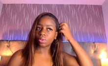 Curvy ebony babe with unreal huge natural boobs