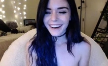 Small tit brunette amateur tugs on a big willie