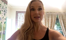 Blonde milf spreading her legs for masturbating