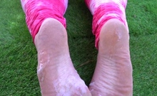 Couple pussys close to the Foot Fetish