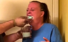 Naughty mouth washed out with soap