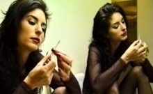 Brunette Lesbian Masturbates With Dildo Until Climax