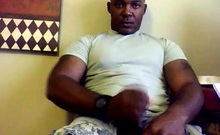 Black Military Man Jerks Off and Cums Solo